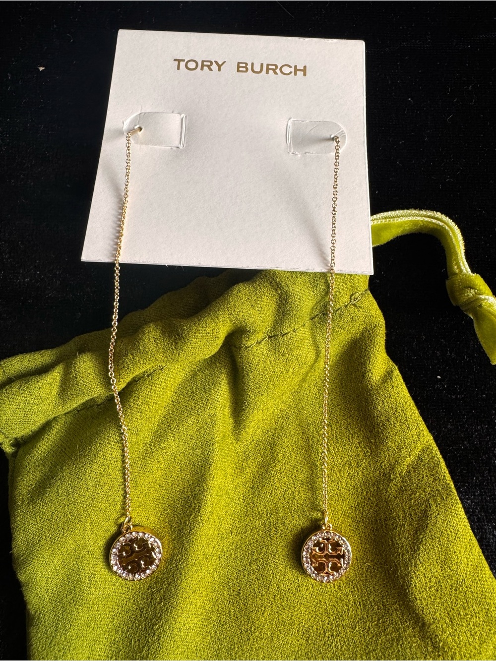 Tory Burch Delicate Gold Logo Threader Earrings - Picture 7 of 8